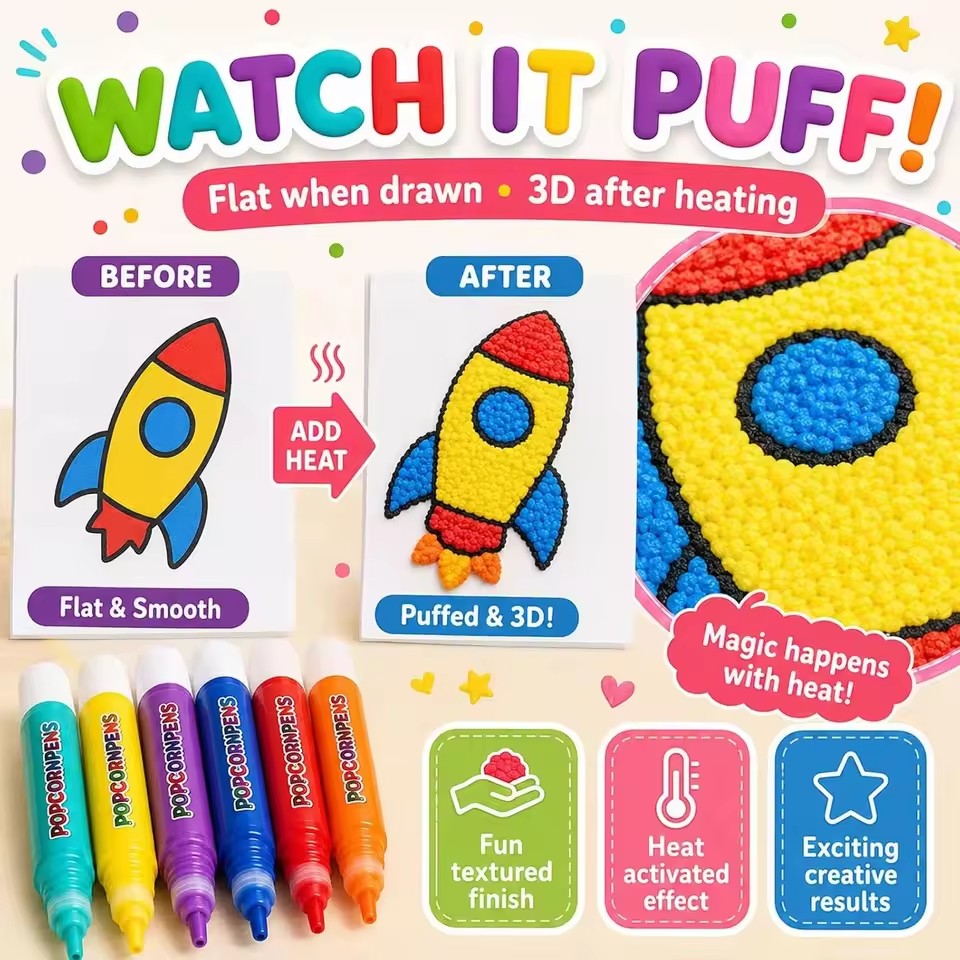 Art Craft Notebook - Puffy Popcorn Pen Set, soepele, makkelijk