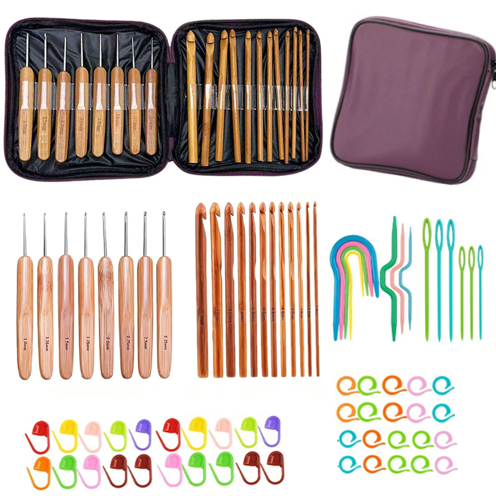 Art Craft Material - 74-delige bamboe haaknaaldset, garenweefsel, naai- en