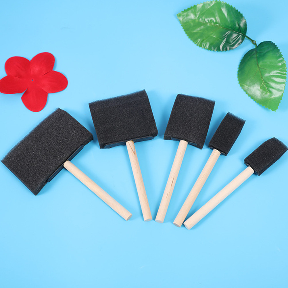 Art And Craft With Paint - 10 stuks sponsborstels met houten handvat